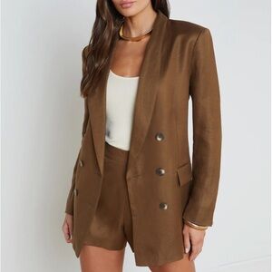 NWT L’Agence Jayda Linen-Blend Blazer - 10 - Brown Olive - New With Tags